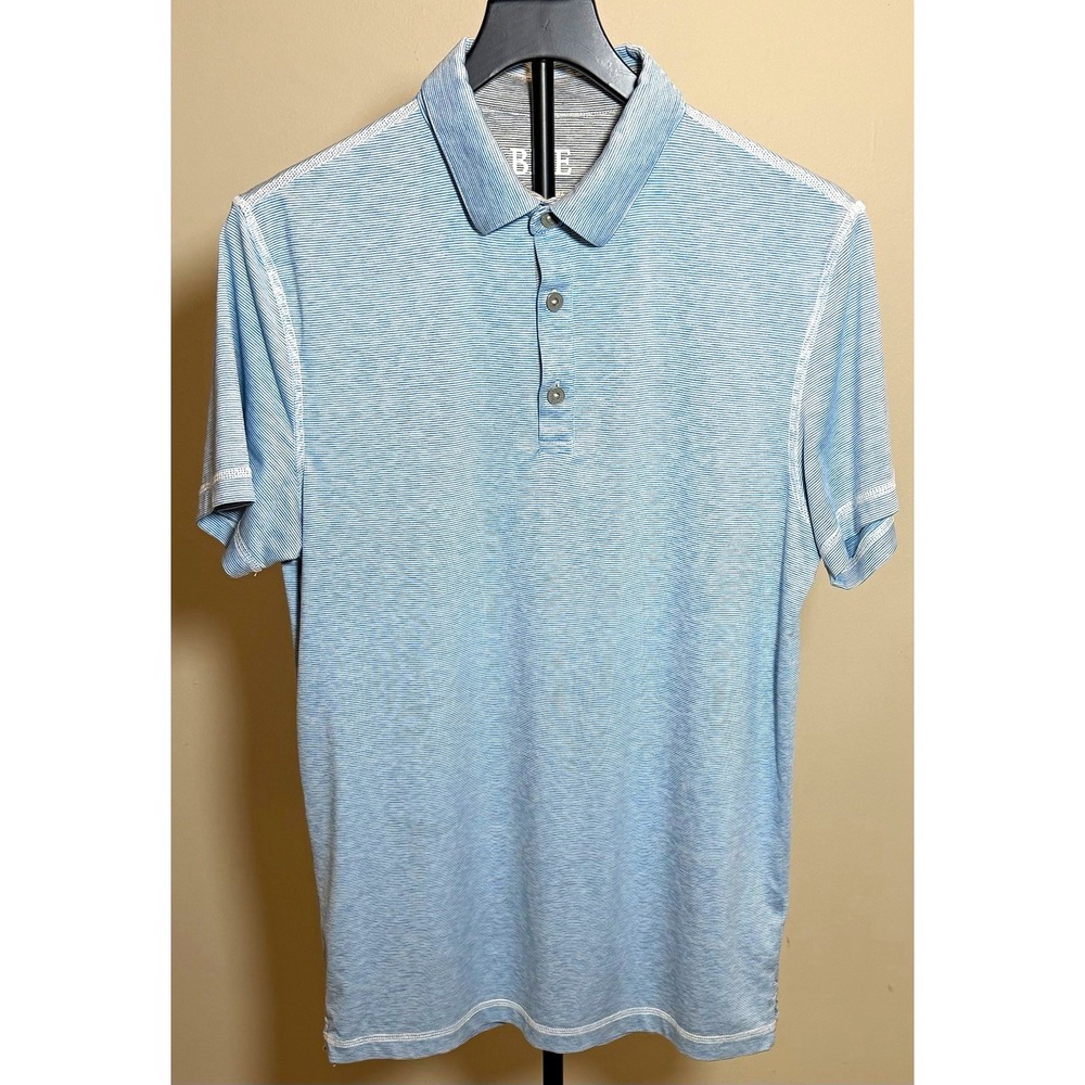 BKE Blue/White Striped Polo Shirt Men's M Short Sleeve Stretch Knit Button